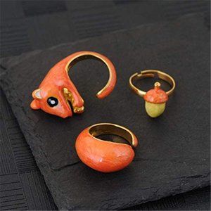 🦌 3-Piece Adjustable Deer & Antler Stacking Rings Set ✨ Cute Gift